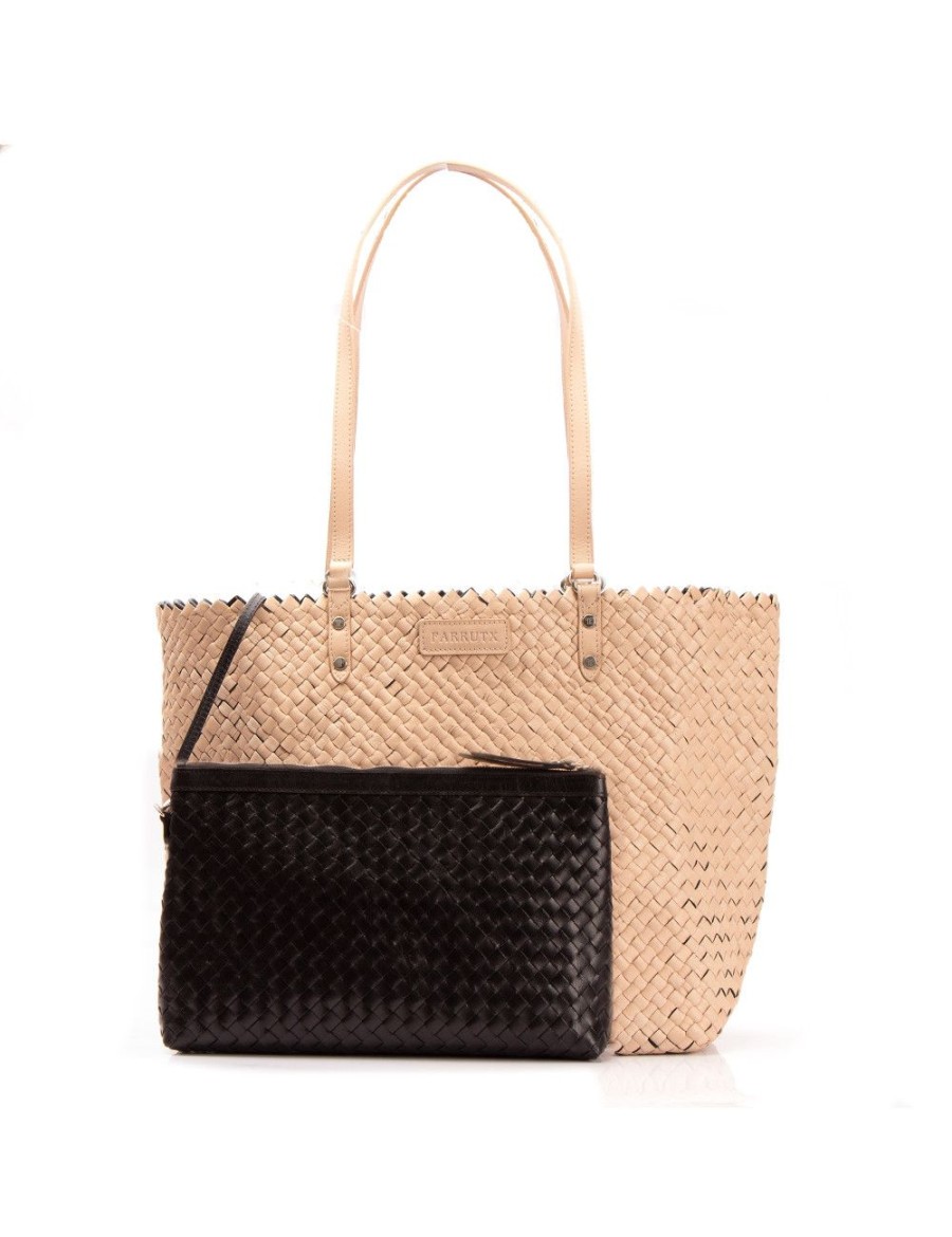 Bolsos FARRUTX | Naum Piel Trenzada Marfil-Negro